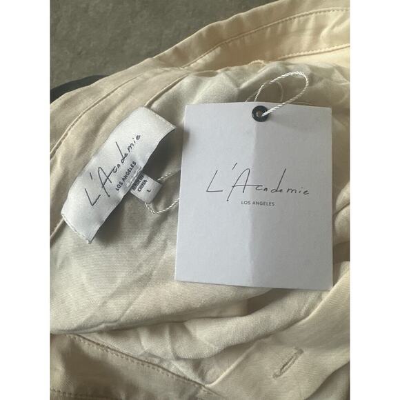 L’Academie Revolve Amalie Long Sleeve Belted Mini Shirt Dress NWT Beige Large - Picture 4 of 4